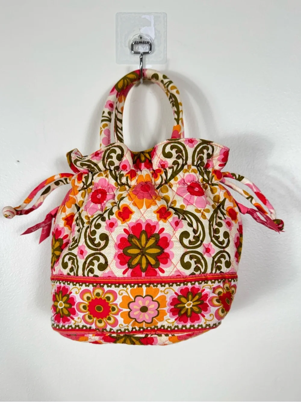 Vera Bradley Folkloric Emma Drawstring Bucket Bag Floral Retired Prairie Quilted